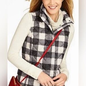Talbots blk & crm zip & snp quiltd down puffer vst WM PM preppy Cabincore ski